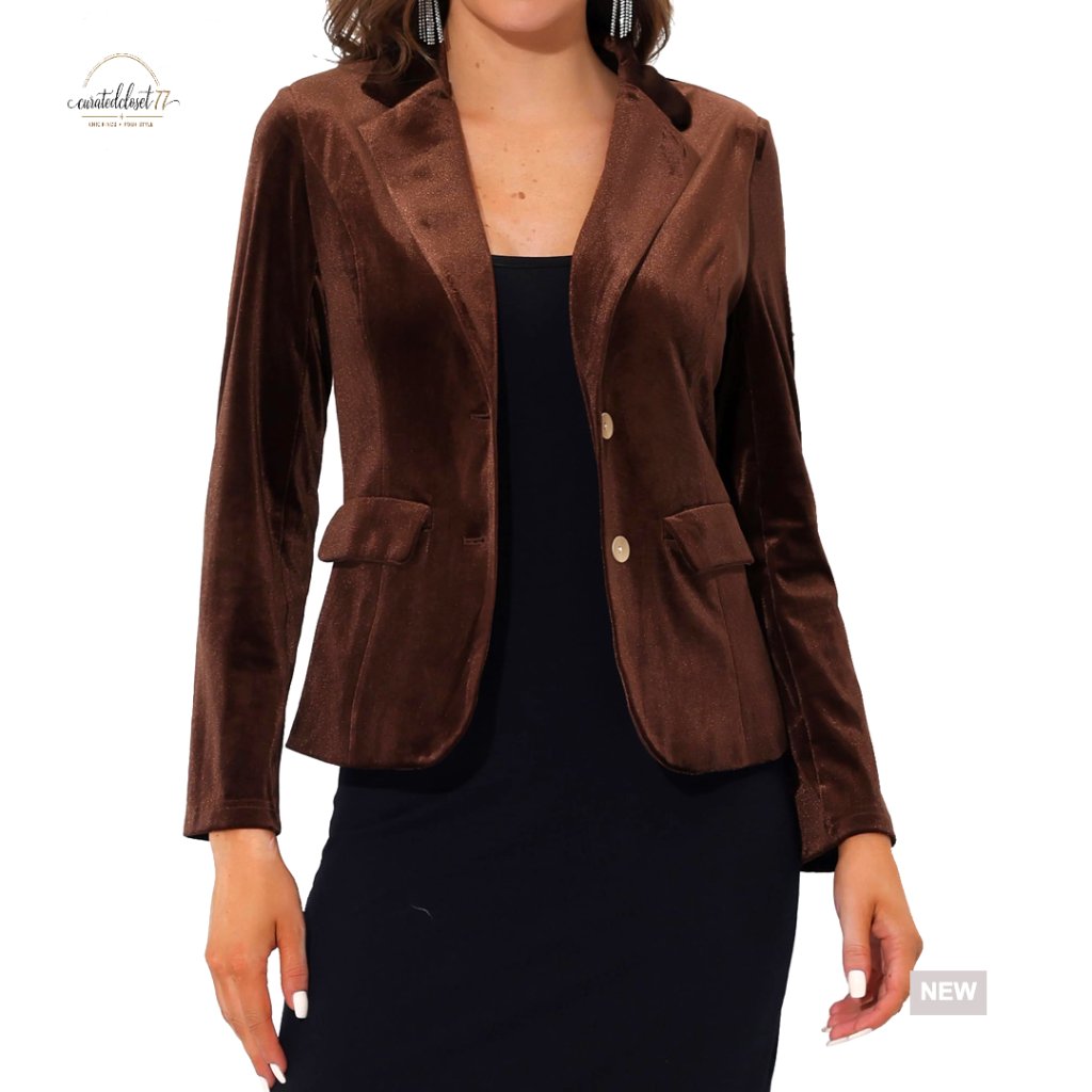 Vintage Velvet Blazer Notched Lapel Button Front Office Wear